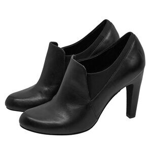 Levity Black Leather Heels Goth Minimal Steampunk Victorian Pull On Bootie boot